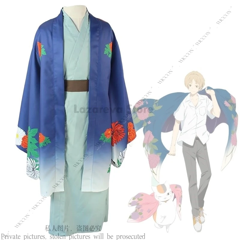 

Natsume Takashi Cosplay Costume Wig Japanese Kimono Halloween Printed Coat Kimono Adult Halloween Roleplay Unisex Natsume