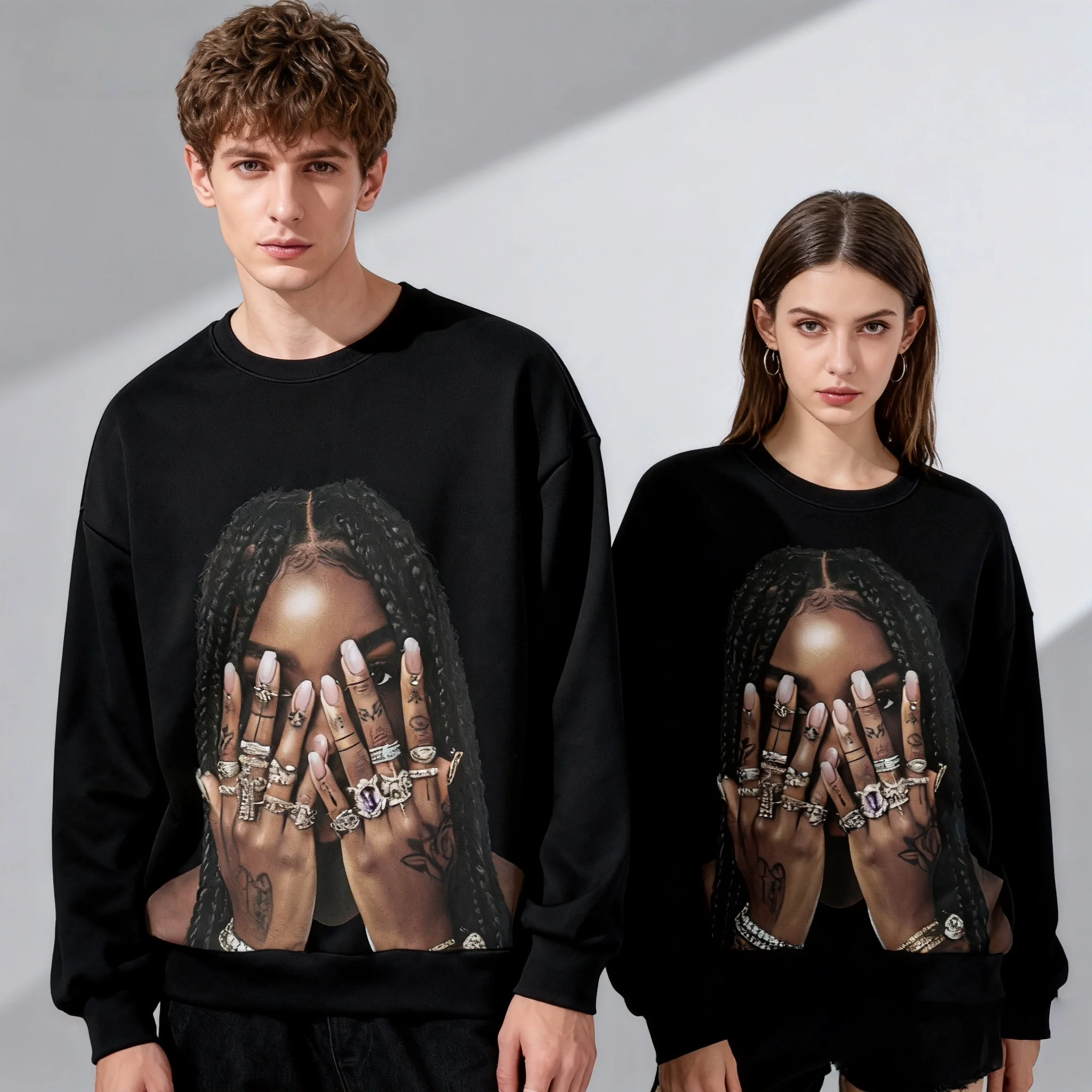 25/26 Autunno/Inverno Felpa con cappuccio girocollo American Street Hip Hop Punk Y2k Camicia digitale Donne di grandi dimensioni Bambini adulti Stesso stile