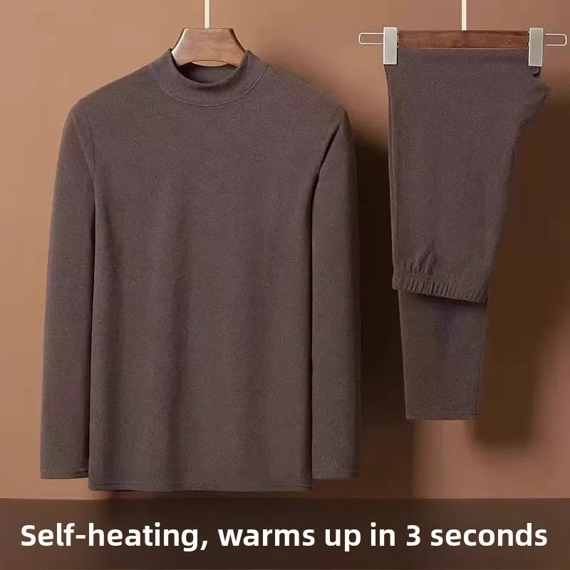 Warm Long Sleeve T-Shirt And Pants Set for Men Thermal Underwear Half High Collar Slim Fit Autumn Winter Fashion Youth Clothing