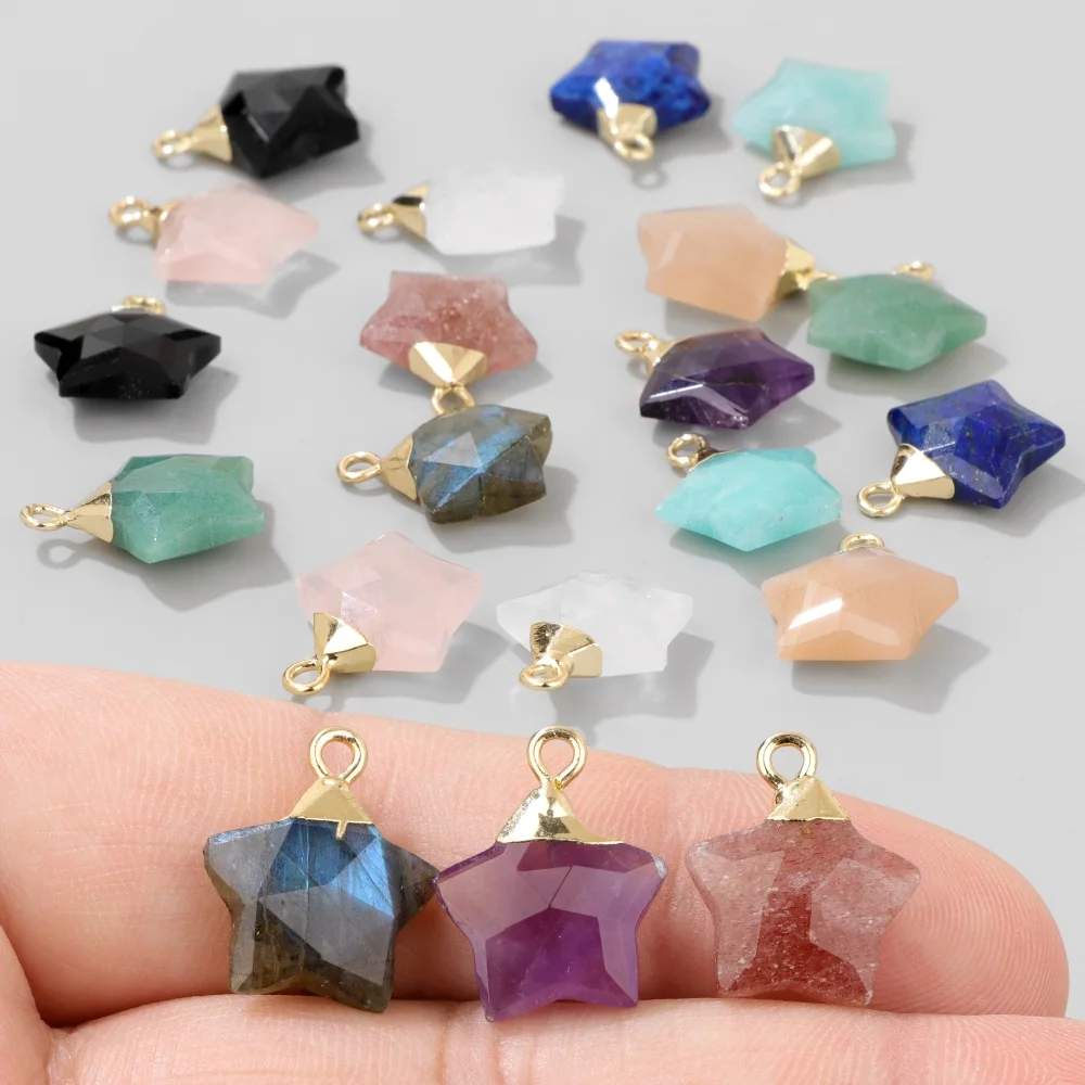 15mm Faceted Star Shape Stone Pendant Labradorite Amethyst Clear Quartzs Charms For Jewelry Making Necklace DIY Accessories 2PCS