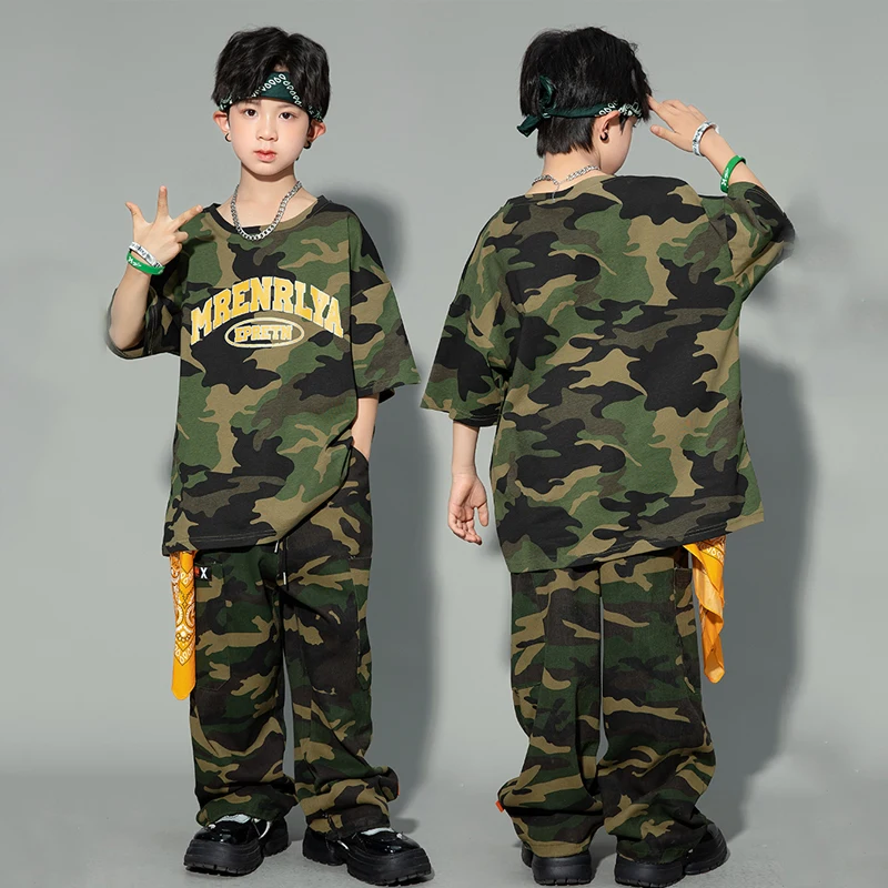 Camiseta de camuflaje para niños, pantalones, ropa fresca de Hip Hop, traje de baile de Jazz para niñas, traje Kpop, ropa de baile callejero SL8629