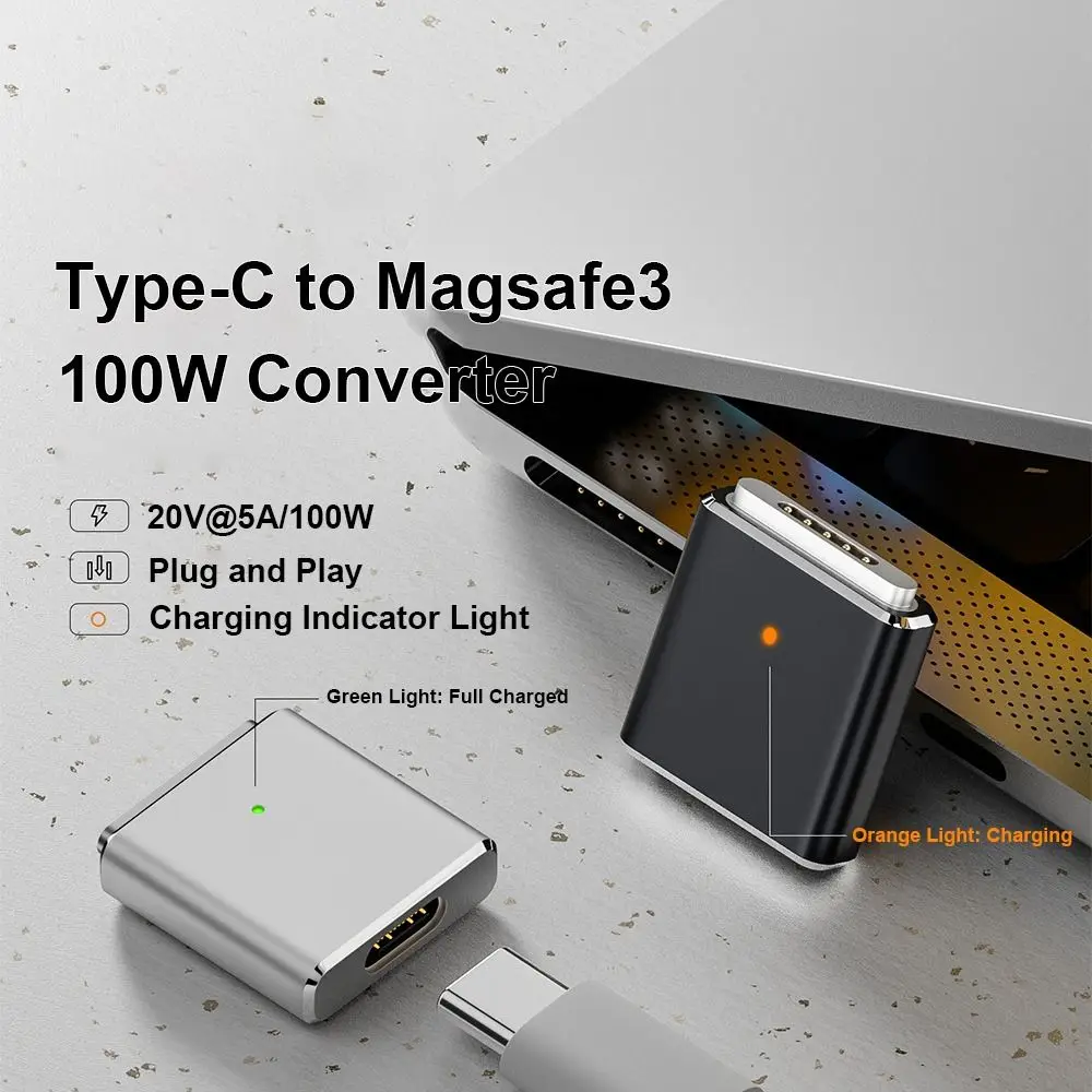 

Laptop USB Type-C to Magsafe 3 Converter Magnetic PD 100W Charging Cable Adapter Indicator Light for MacBook Air/Pro 14 16