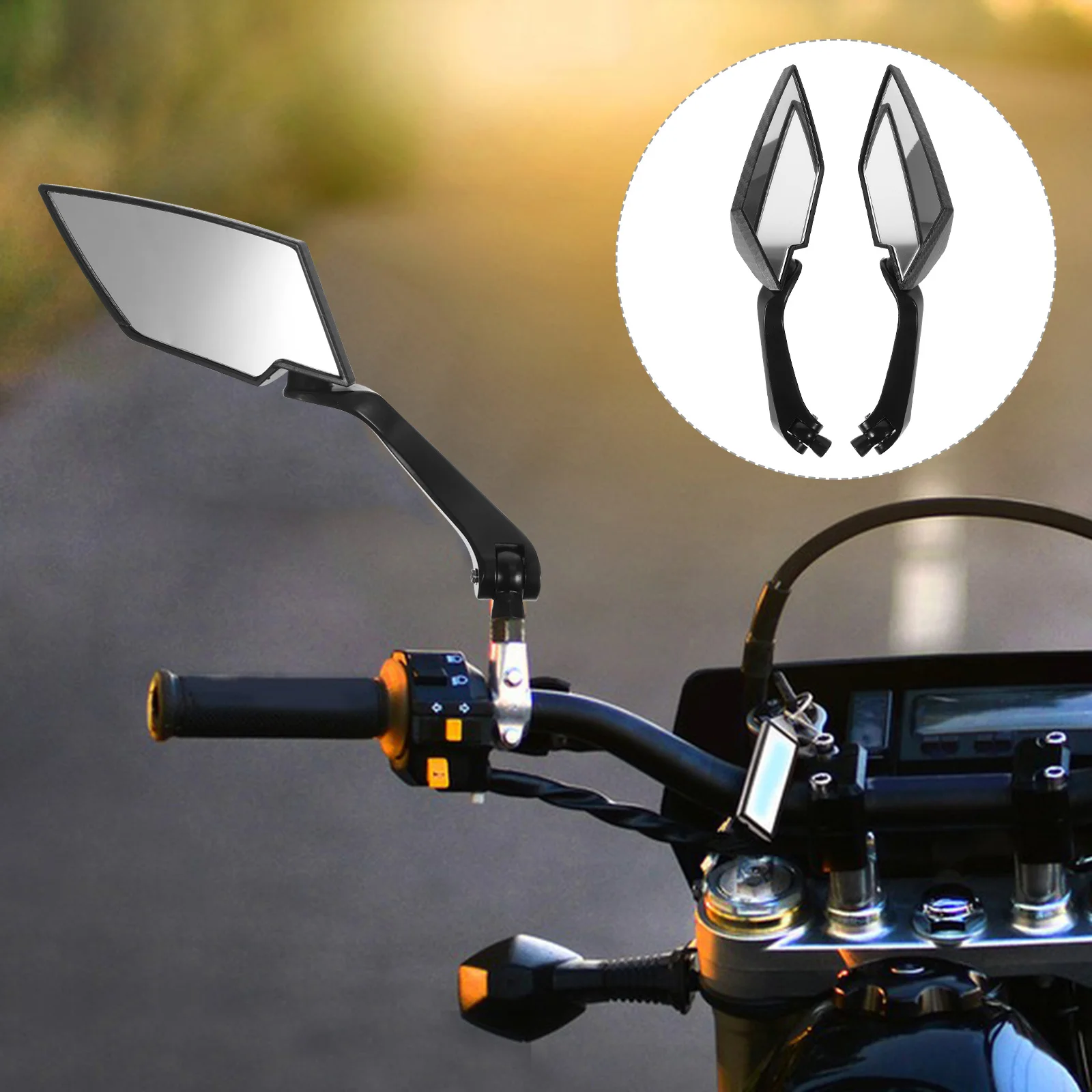

A Pair of Motorcycle Rearview Mirrors Universal Black Pattern Adjustable 360 Degree for Scooters E-Bikes 8mm 10mm
