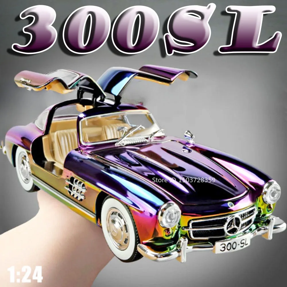 

1:24 Toy Model Electroplate 300SL Vintage Cars Alloy Diecast 500K Classic Car Sound Light Pull Back Shock Absorption Kids Gifts