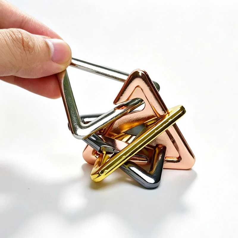 Difficult Metal Brain Teaser Puzzles Adults Kids Thinking Triangle Unlock Interlocking Toys Disentanglement Educational Gifts