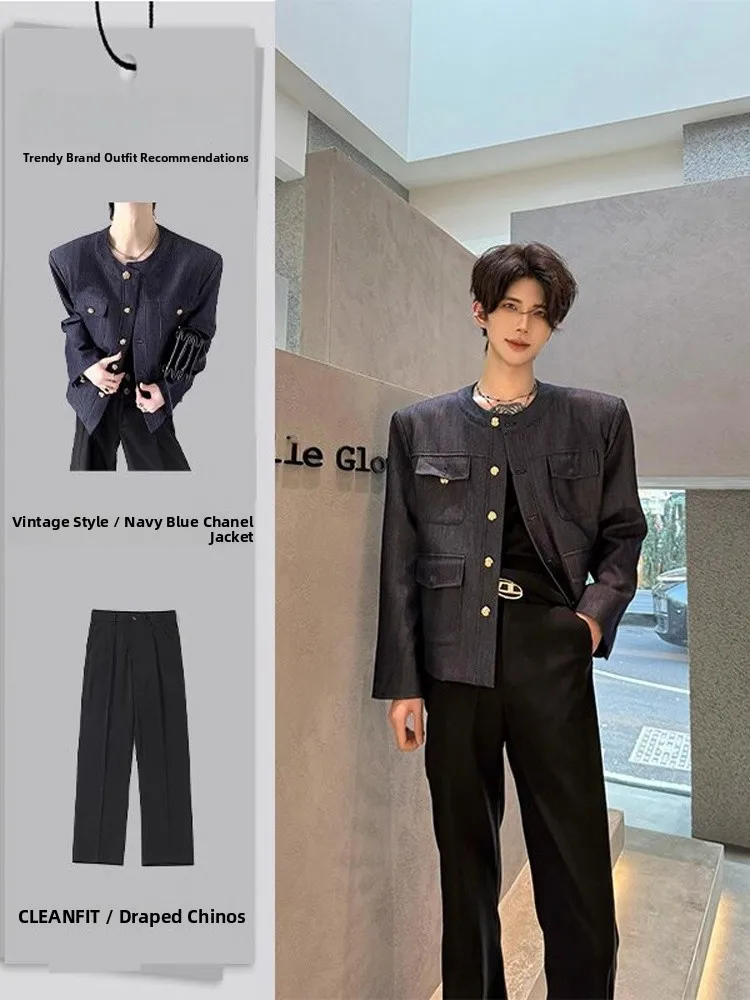 

Мужской утепленный куртка-бомбер синего цвета в американском ретро-стиле, модный комплект для подростков, осенний сезон