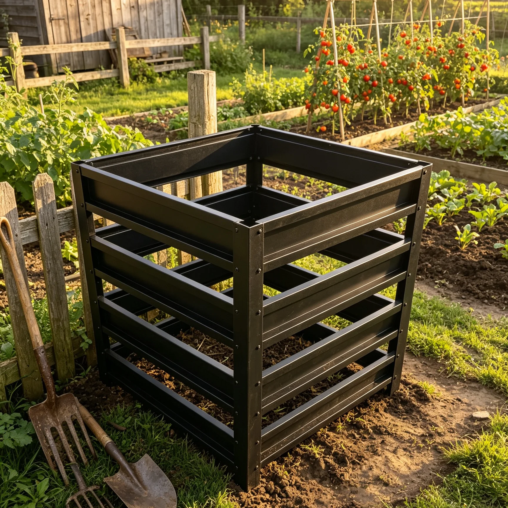 Heavy Duty Steel Composter  Large Ventilated Metal Compost Bin with Flip Door for Backyard Vegetable Garden