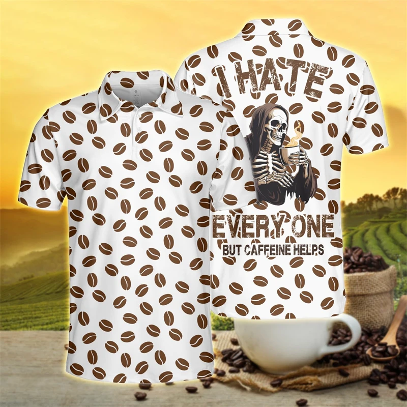 Harajuku Fashion Coffee 3D Print Polo Shirts For Men Clothes Vintage Funny Animal Short Sleeve Casual Women POLO Shirt Beans Top