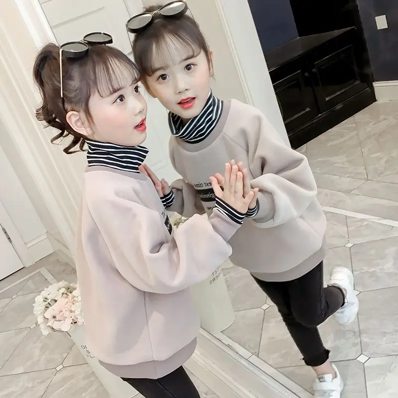 

Thiened Fce High Collar Girls Sweatirt Warm Cozy Overhead irt Autumn Winter Kids Faionable Knitted Sweater