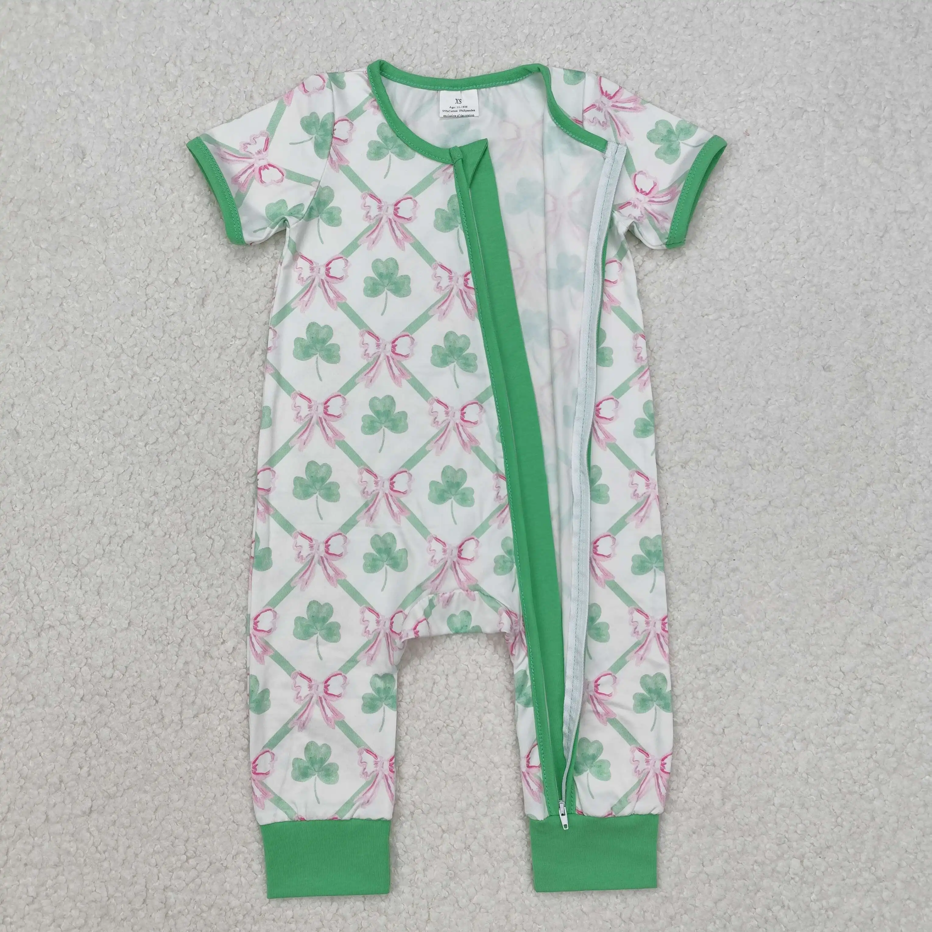 

Western clothes Unisex Modal four leaf clover bow baby clothe zipper Romper High Quality long Sleeve baby jumpsuit