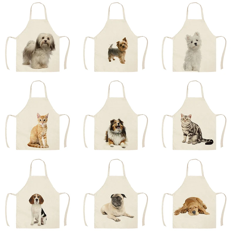 Cute puppy cat pattern apron Home kitchen cooking baking apron anti-fouling cleaning tool