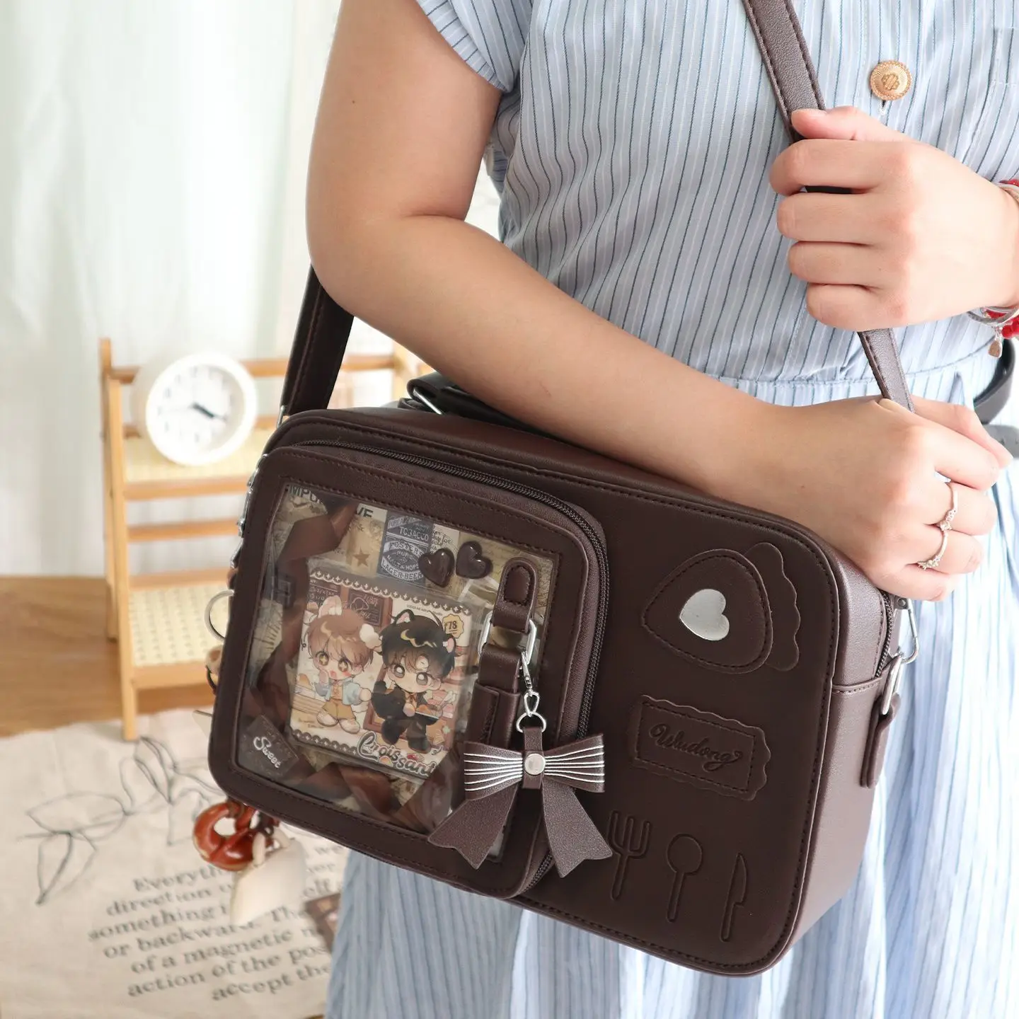 

JIAERDI Solid Color Cartoon Patch Tote Bag Women Transparent Leather Large Capacity Shoulder Bag Ladies Everyday Anime Ita Bags