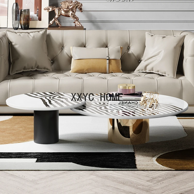 Italian Mild Luxury Marble Coffee Table Living Room Balcony Creative Size round Zebra Pattern Tea Table