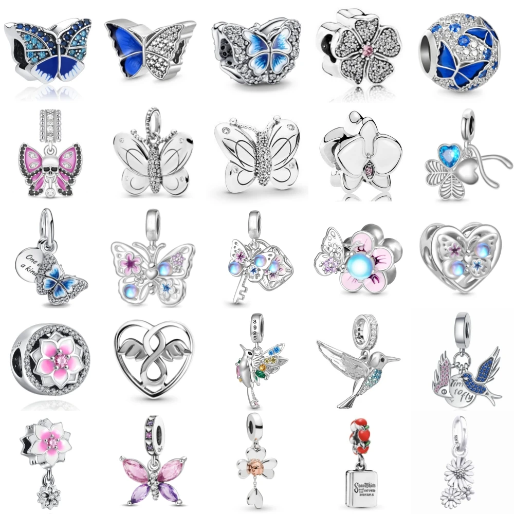 جديد 925 فضة فراشة بيردي سحر of ley 925 سلسلة مطرز صالح الأصلي سوار DIY بها بنفسك السيدات مجوهرات اكسسوارات