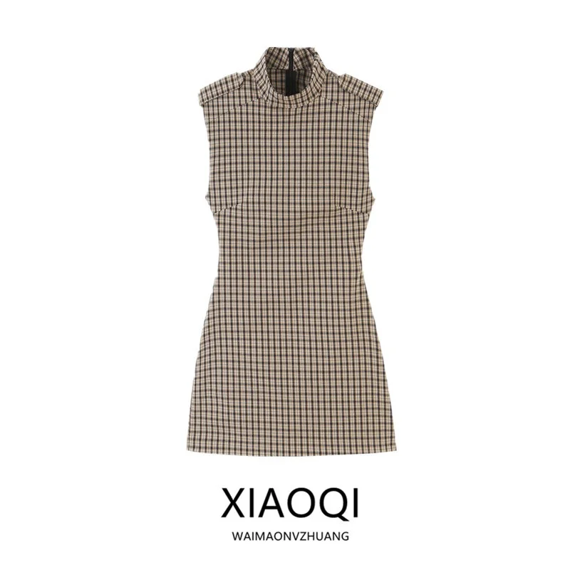 Fall 2026 New Women's Short Sleeveless Stand Collar Belted One-Piece Suit Versatile Short Length 1210228 Fashionable All-Match