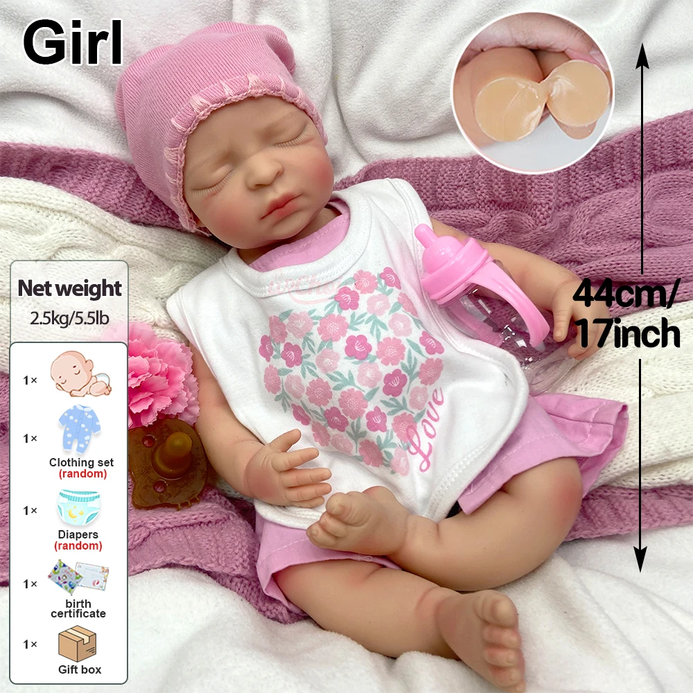 Can Open Mouth Sleeping Girl 44cm Silicone Reborn Baby Full Body Soft Art Doll Adorable Visible Veins Bebe for Elderly Joy
