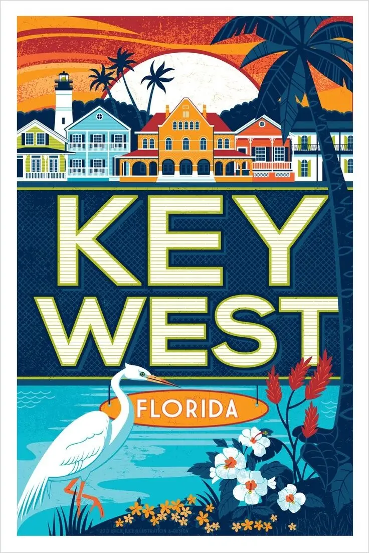 

KEY WEST FLORIDA VINTAGE TRAVEL Photo Art Film Print Silk Poster for Your Home Wall Decor 24x36inch