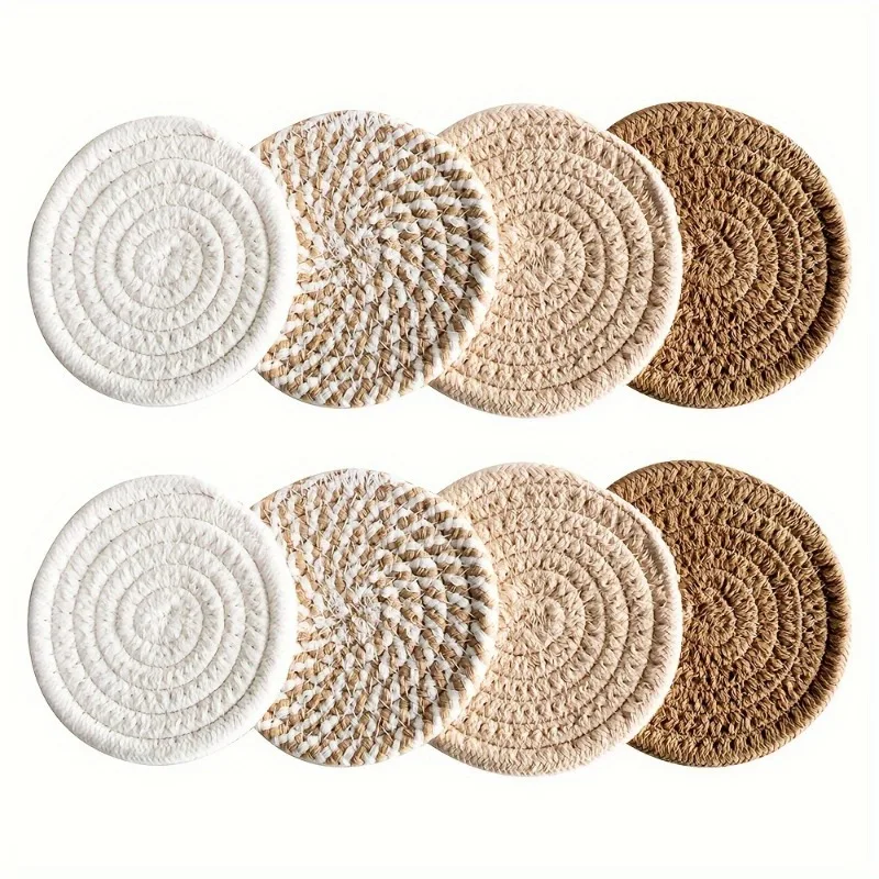 مجموعة قواعد أكواب ماصة مكونة من 8 قطع، سجادات مشروبات بسيطة لديكور المنزل لطاولة القهوة، هدية الترحيب بالمنزل الجديد #4