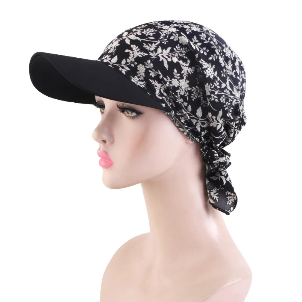 

Breathable Headscarf with Brim Ethnic Prints Lightweight Headscarf Baseball Cap Lace-up Style Headscarf Sun Hat Summer Outdoor