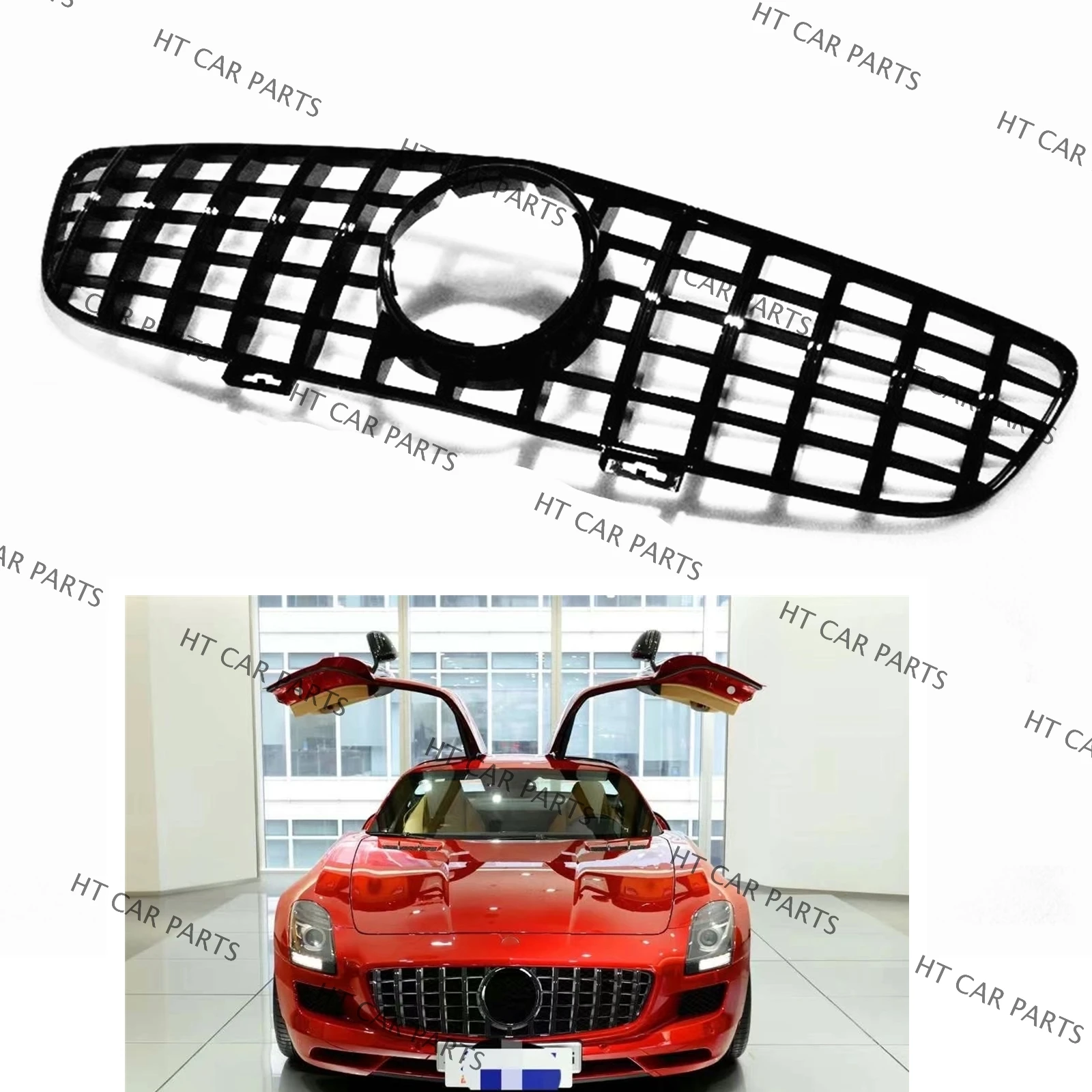 

For Mercedes Benz SLS C197 AMG 2010-2015 GTR 2010 2011 2012 2013 2014 2015 1 x Black GT Style Front Bumper Grille Cover