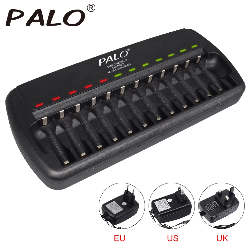 PALO 6/8/12/16/24 Slots Fast Smart Intelligent Charger AA AAA Battery Charger for 1.2V AA AAA NiMH NiCD Rechargeable Battery