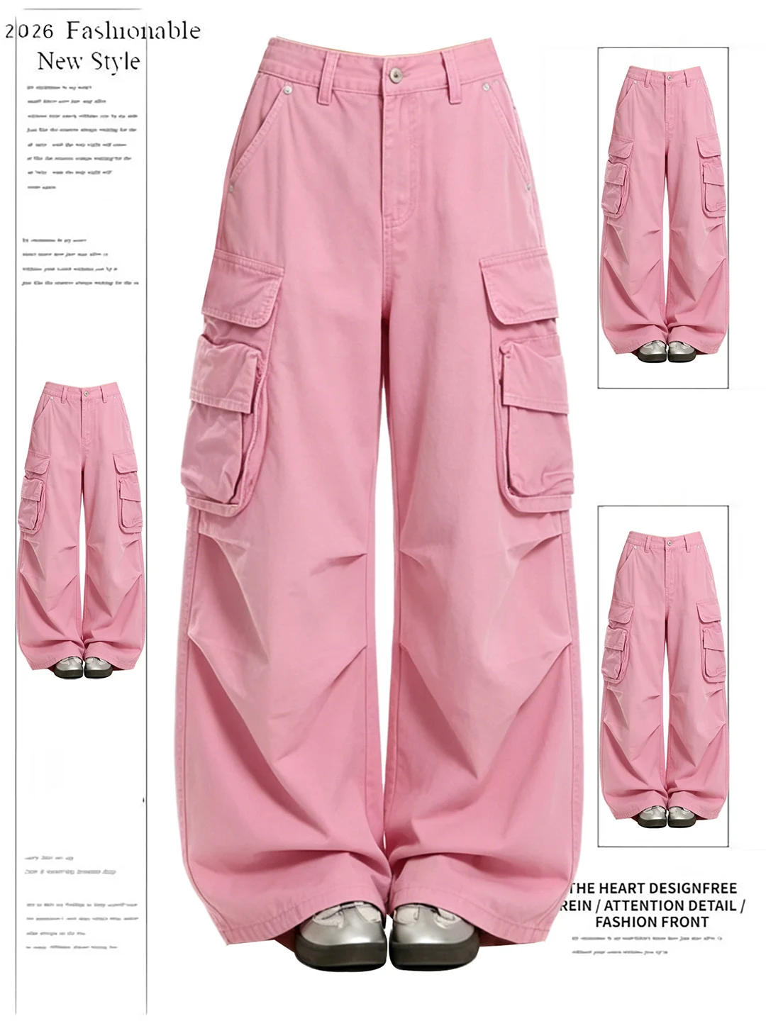 

American High Street Loose Wide Leg Vintage Fashionable Long Jeans Workwear Denim Pants with Big Pockets Casual High Waist