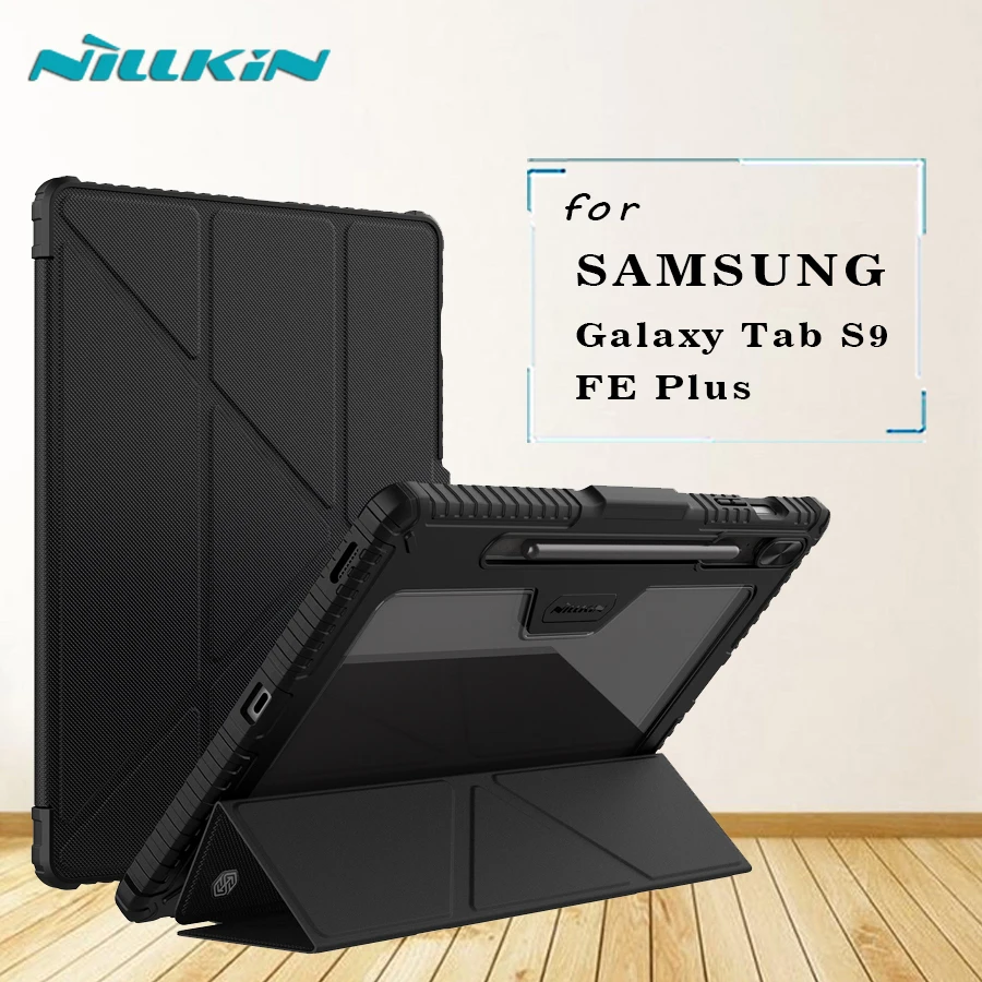 

for Samsung Galaxy Tab S9 FE Plus 5G Case Nillkin Armor Bumper Leather Auto Wake Flip Slide Camera Protector Back Cover