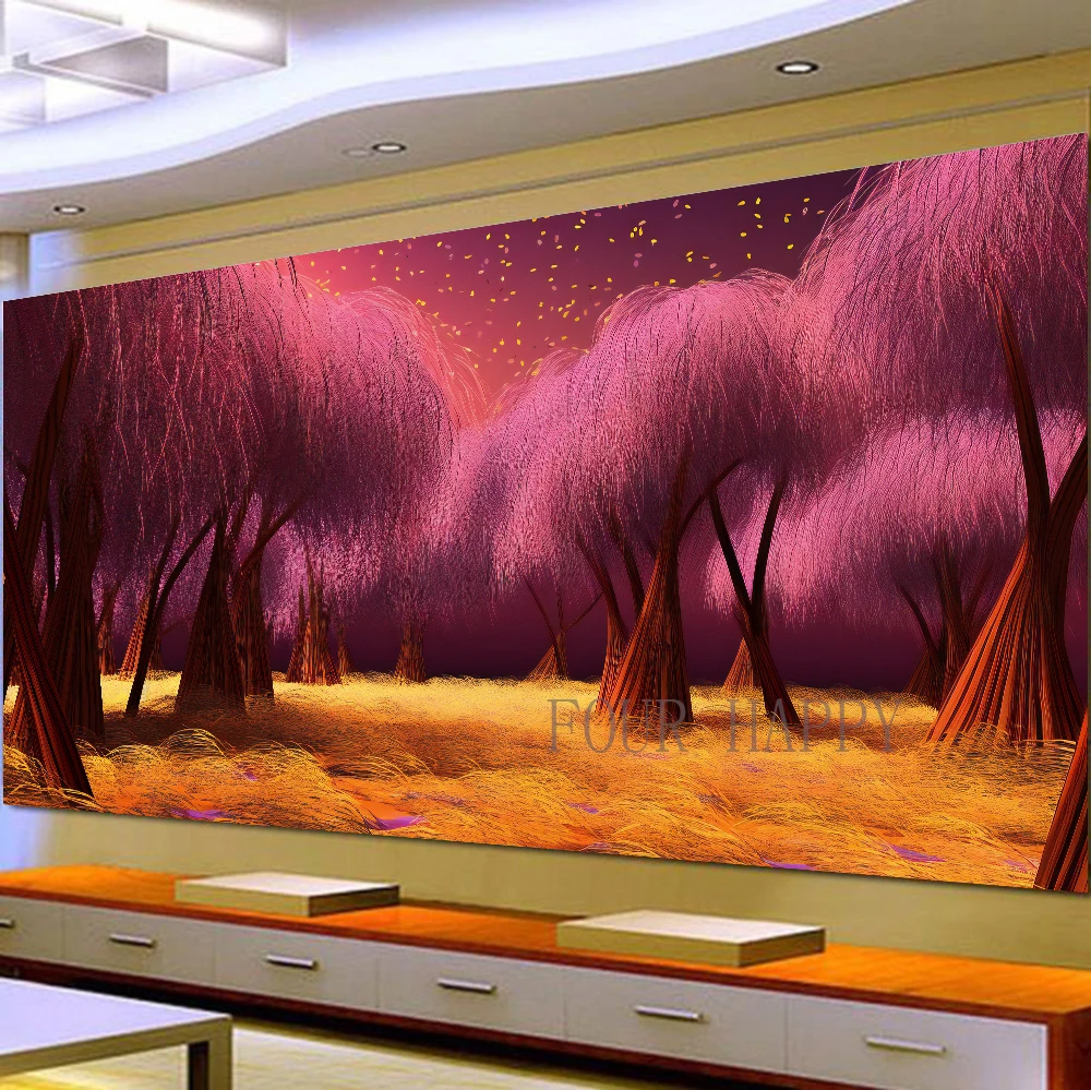 5D DIY Large Diamond Painting Cross Illustration Fantasy Forest Landscape Wall Art, Full Round Drill, Embroidery Home Decor