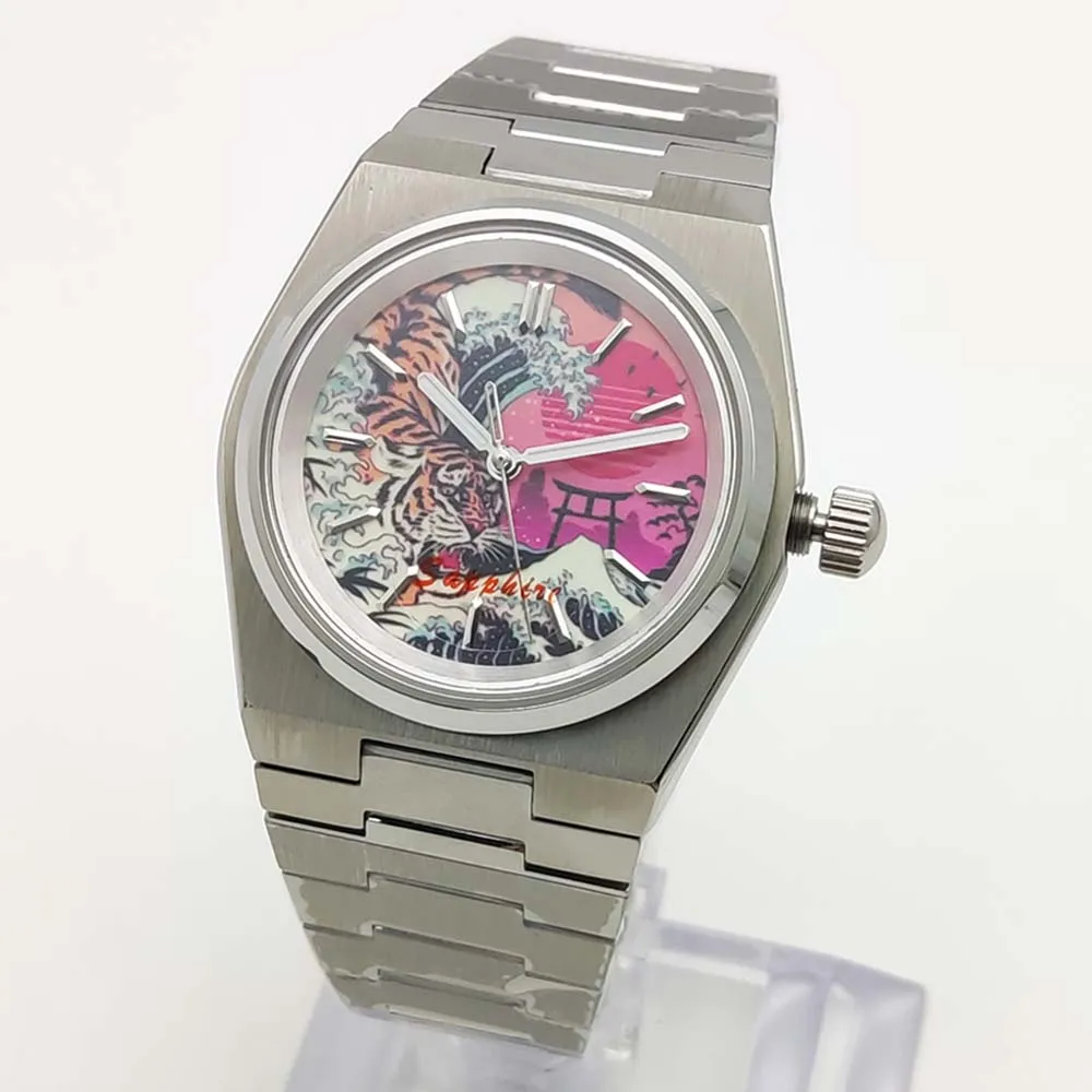 Men's stainless steel automatic watch with aseptic full-luminous dial, NH35 calibre, water-resistant, sapphire crystal