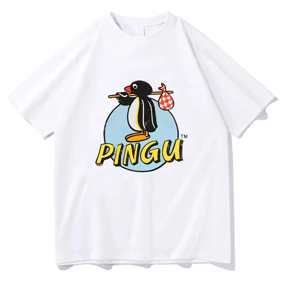 Pingu Classic Logo Natural T-Shirt Women Men Round Neck Penguin Tee Shirt Harajuku Clothes Classic Comfortable Chic Y2K Clothing