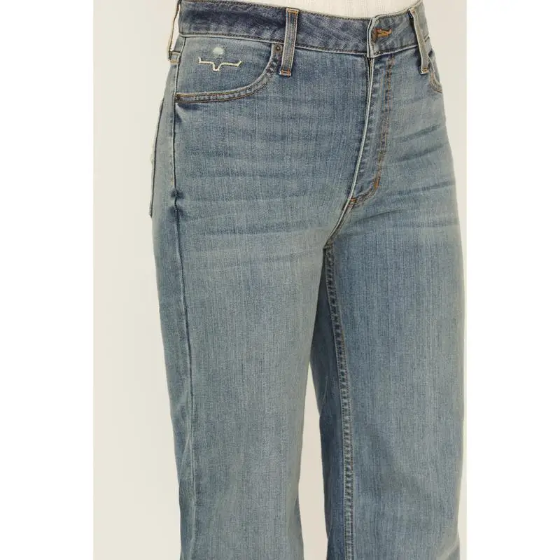 Women's Olivia High Rise Wide Leg Jeans Medium Wash Palazzo Style Denim Pants Ladies Summer Fashion Casual Trousers