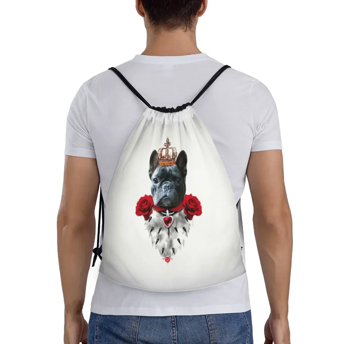 Personalizado buldogue francês bully rei sacos de cordão para compras mochilas yoga das mulheres dos homens engraçado animal filhote de cachorro esportes ginásio mochila