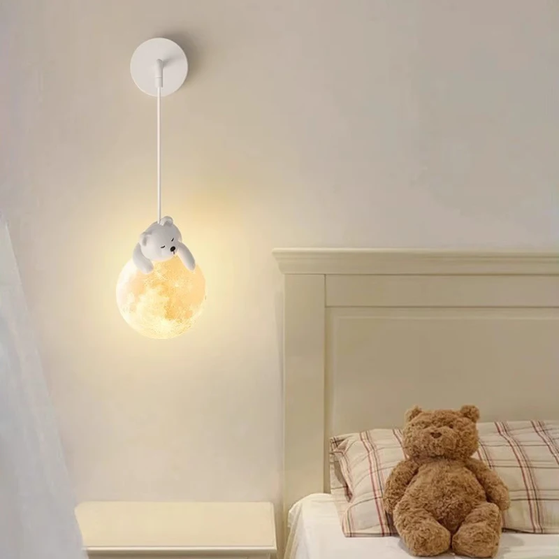 Cute Children\'s Room Bedside Wall Lamps White Bear White Rabbit Lamp Nordic Simple Boy Girl Bedroom Baby Room Decor Wall Lights