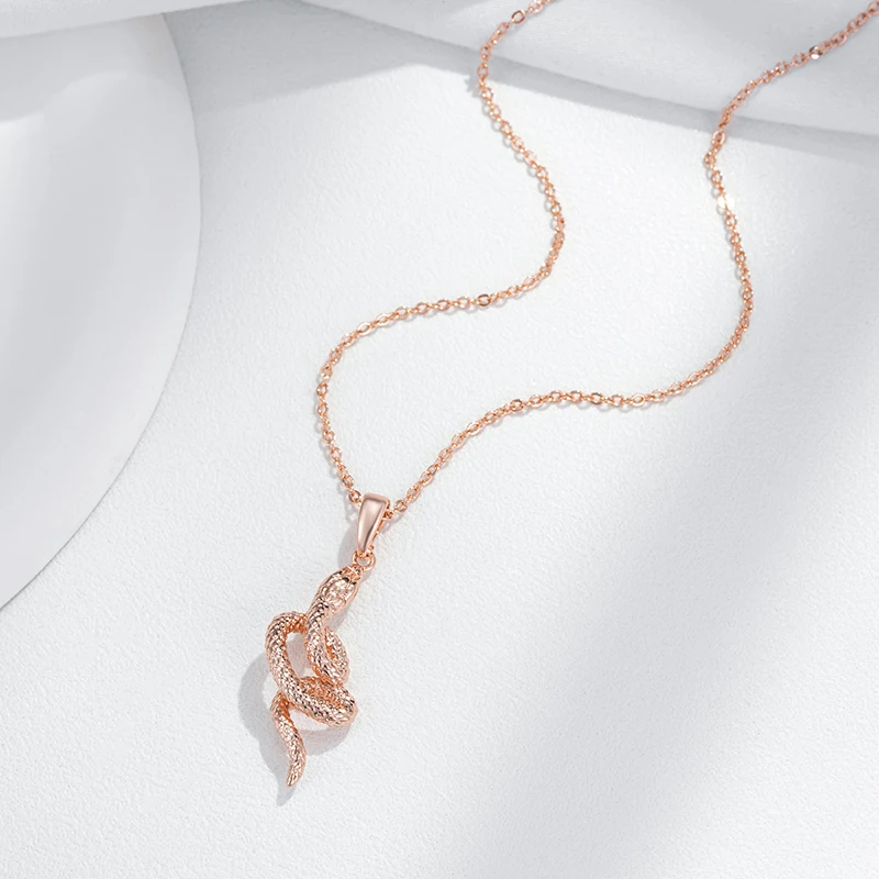 Kinel Fashion 585 Rose Gold Snake Pendant Necklace For Women Unique Heavy Metals Punk Rock Accessories Vintage Animal Jewelry