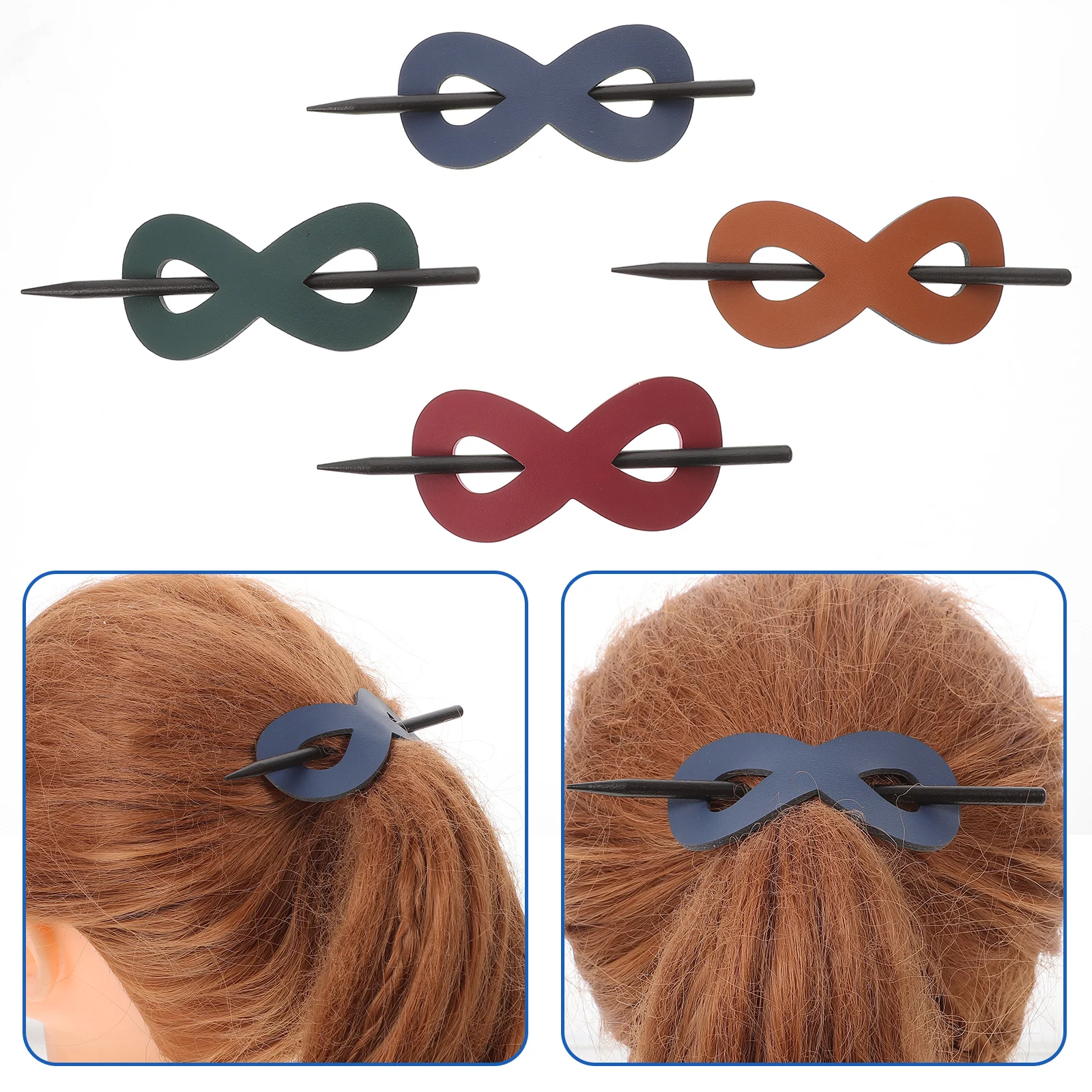 

4pcs Hair Stick Holders Stylish Ponytail Barrettes Durable Wood Pu Material Simple Elegant Design Wedding Party