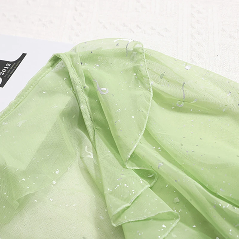 ผู้หญิง Ruffles หวานแขนยาว Lace Up โปร่งใสถักสั้นเสื้อตาข่าย Sheer Shinny พื้นฐานชีฟอง Sun-proof เสื้อ