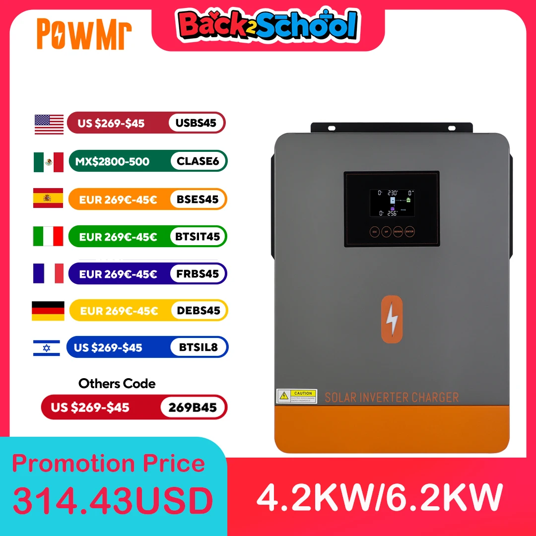6.2KW 4.2KW Hybrid Inverter With 120A MPPT Solar Charge Controller DC 24V 48V To 230V Pure Sine Wave On-Grid Inversor EU Stock