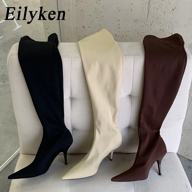 Eilyken 2024 Stretch Fabric Woman Over-the-Knee Boot Fashion Sexy Thin Heels Slim Long Booties Designer Pointed Toe Party Shoes