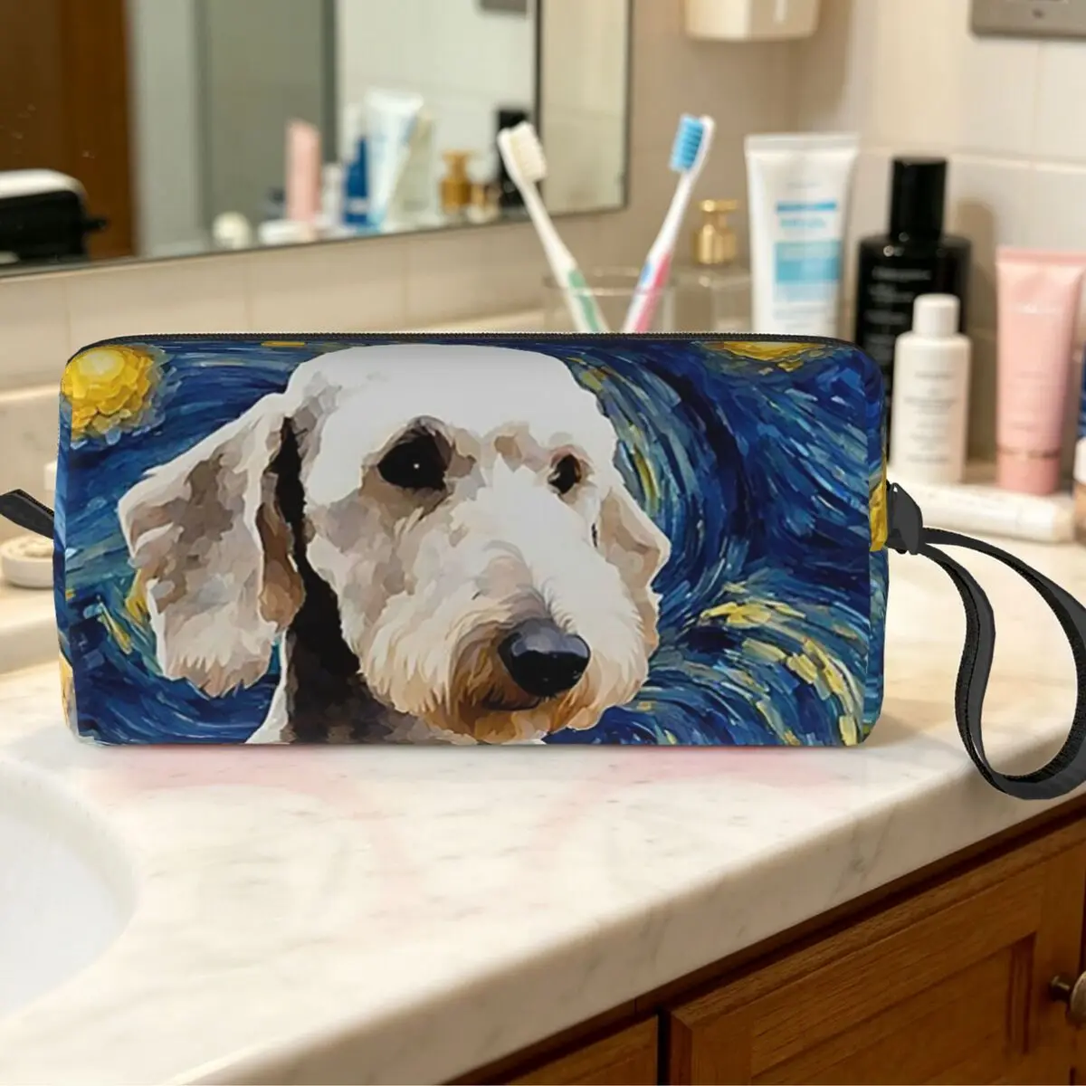 Bedlington Terrier Night Makeup Bag Cosmetic Organizer Toiletry Cosmetic Bag for Women Beauty Travel Pencil Case