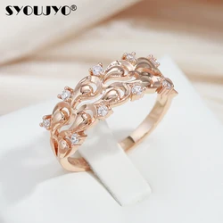 SYOUJYO Romantic Luxury Crystal Flower Rings Natural Zircon Top Quality 585 Rose Gold Color Ring for Women Bride Wedding Jewelry