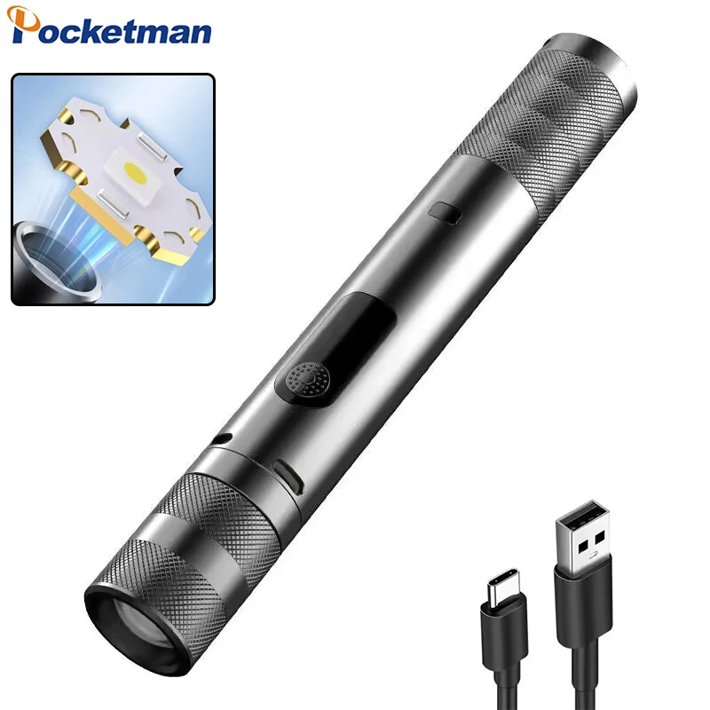 

Mini Flashlight Pocket Warning Penlight 5 Modes USB Rechargeable Small Zoomable Torch SOS Signal Lights Multifunctional