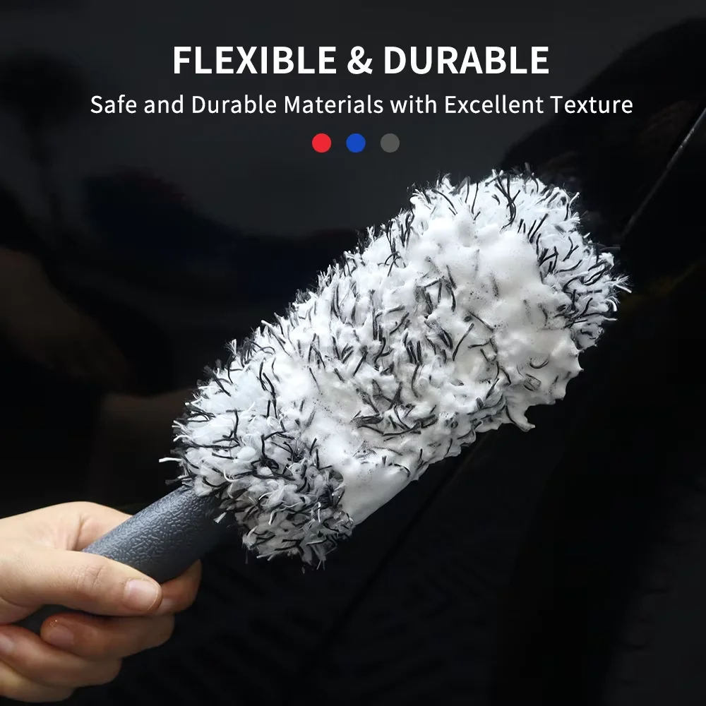 Car Wash Super Brush Plush Premium Wheels Brush Non-Slip Handle Easy To Cleaning Rims Spokes Wheel Barrel Car Detailing