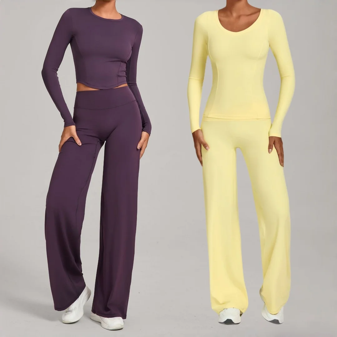 

Women's Tight Long Sleeve Yoga 2-Piece Set High Waist Hip Lift Fitness Set Running Long Sleeve Pants Sports Suit Gym Sportswear