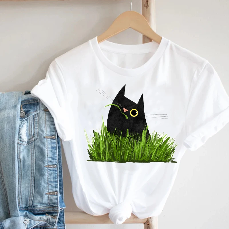 Women Printing Cat Pet Funny Animal Spring Summer 90s Ladies Style Fashion Pretty Print Tee Top Tshirt Nice Graphic T-shirt