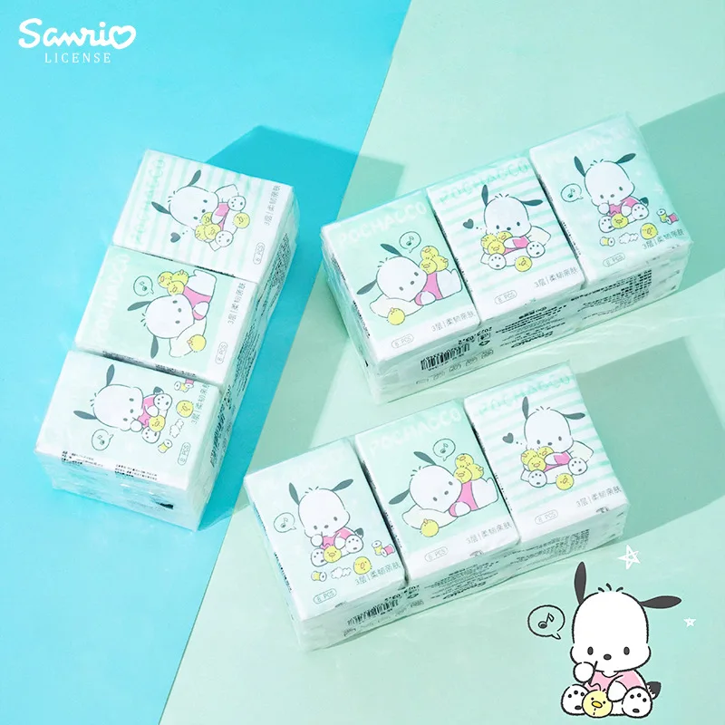 9pcs Hello Kitty  Sanrio Tissue  Pochacco Kawaii Cartoon Printed Handkerchief Cute Girl Portable Toilet Paper Girly Gift