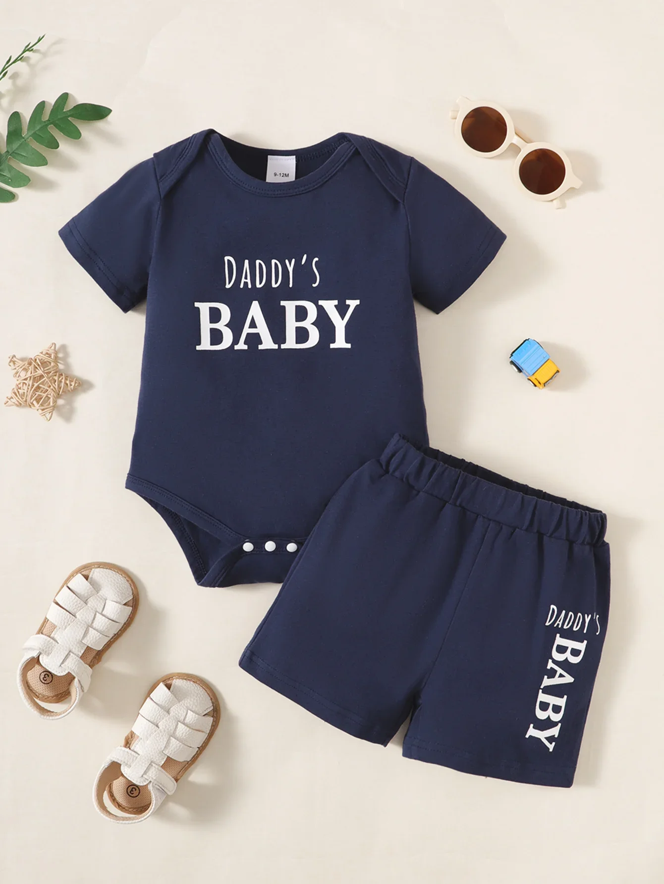 

2CPS Summer Baby Boy Clothes Set Letter Print Short Sleeved Bodysuit+Shorts Summer Sports Daily wear for Infant Boy 3-18 Months