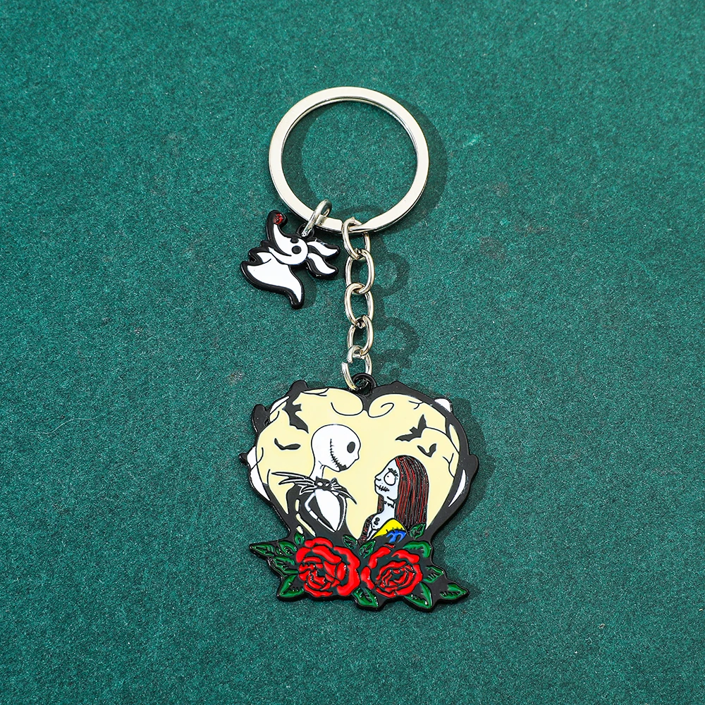 Disney The Nightmare Before Christmas Horror Keychain Creative Pendant Creative Jack Skellington Sally Rose  Heart Metal Keychai