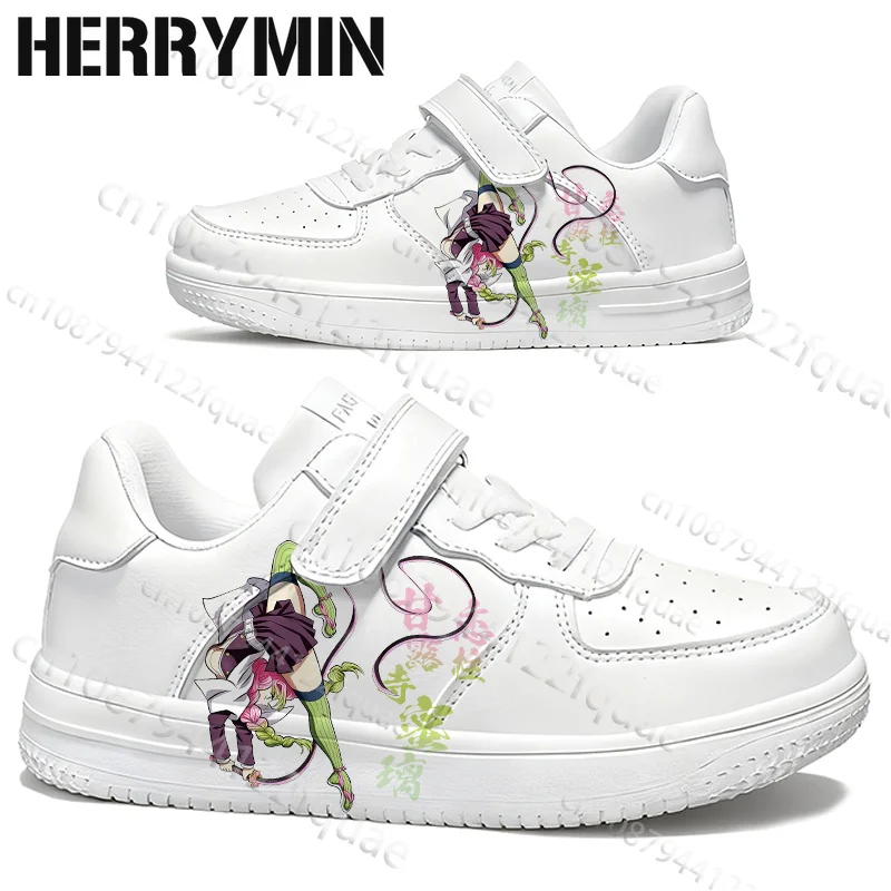 Kanroji Mitsuri Kids White Cute Anime Girl Character Print Flat Skate Shoes Girls Campus Wear Soft Sole Small White Shoes