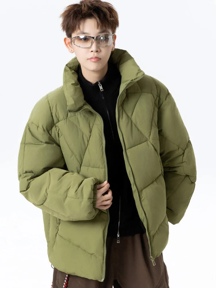 Fashionable Stand Up Collar Minimalist Winter Warm Boy Cotton Outerwear Soft Solid Color Sporty Loose Short Zipper Thick Coat