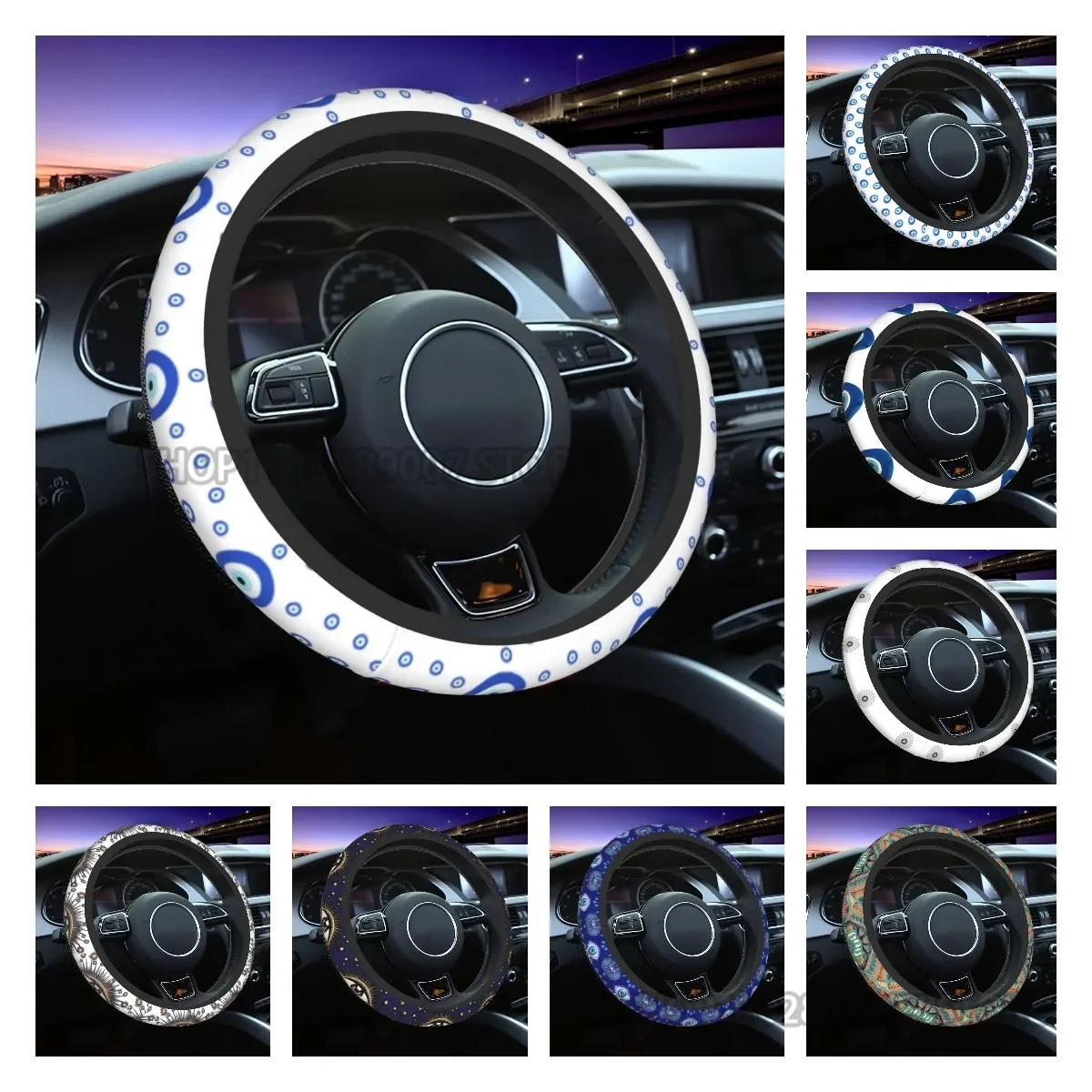 Evil Eye Protection Steering Wheel Covers Car Amulet Turkish Wheel Protector Anti-Slip Car Steering Wheel Accessories